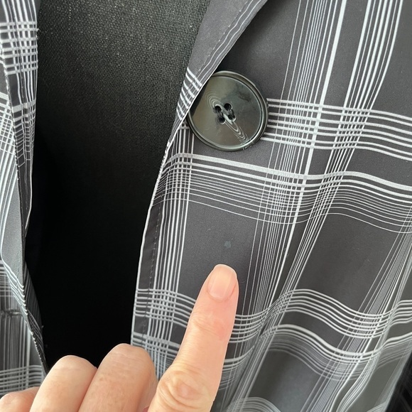 PIZAZZ Spring Jacket Detachable Hood Black Grey Plaid Button Front Neutral - Picture 16 of 16